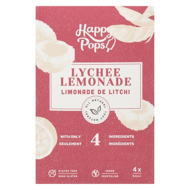 Happy Pops All Natural 66 Ml Lychee Lemonade Ice Pops, 4 Count -- 8 Per Case