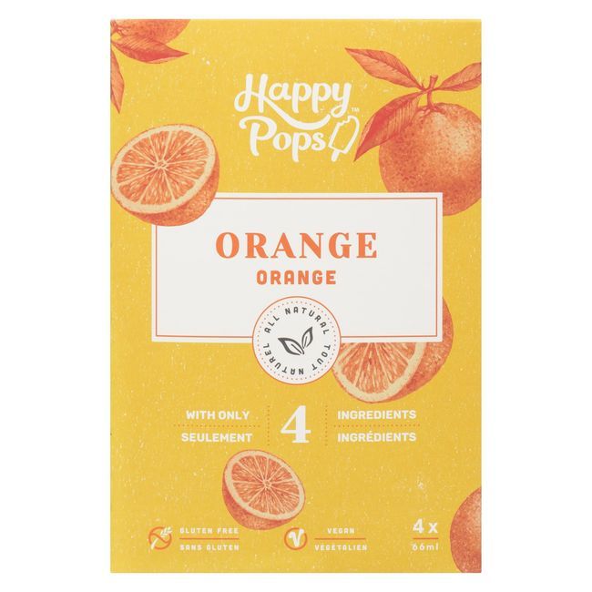 Happy Pops All Natural 66 Ml Orange Ice Pops, 4 Count -- 8 Per Case