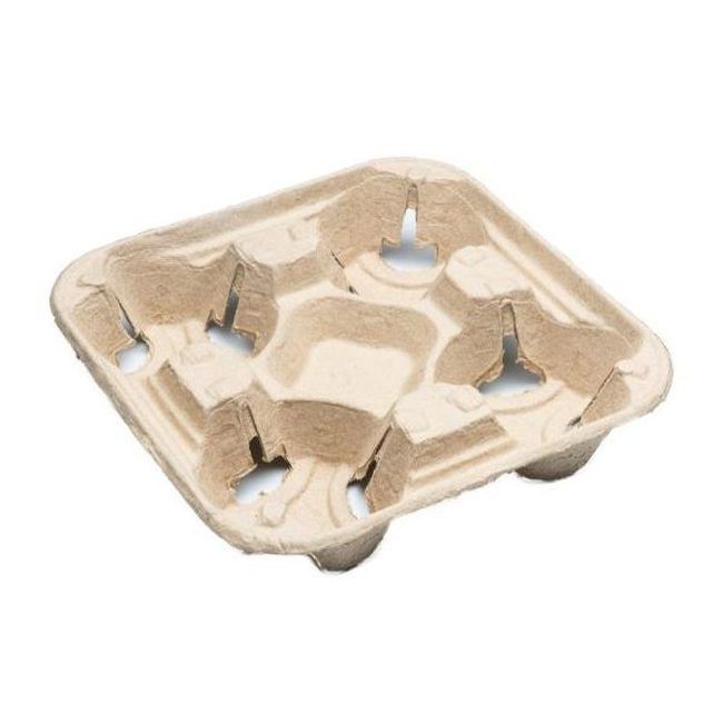 Eco-packaging Kraft Paper 4 Cup Tray For 10-24 Oz Cups -- 360 Per Case