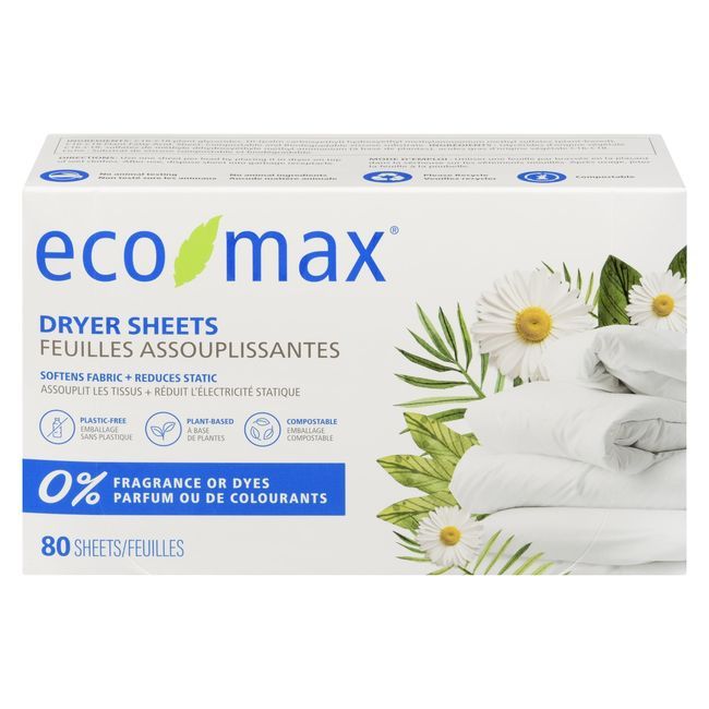 Eco-max Fragrance Free Dryer Sheets, 80 Count -- 6 Per Case
