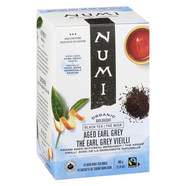 Numi Organic Aged Earl Grey Black Tea, 18 Tea Bags -- 6 Per Case