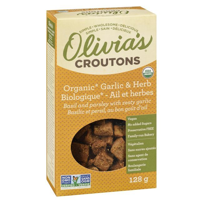 Olivia's Croûtons À L'ail Et Aux Fines Herbes Biologiques, 128 G -- 6 Par Boîte