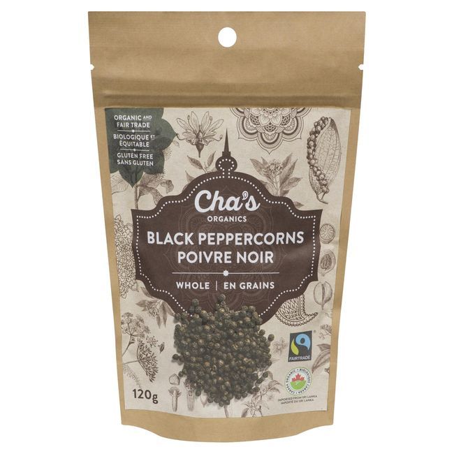 Cha's Organics Grains De Poivre Noir Entiers, 120 G -- 6 Par Boîte