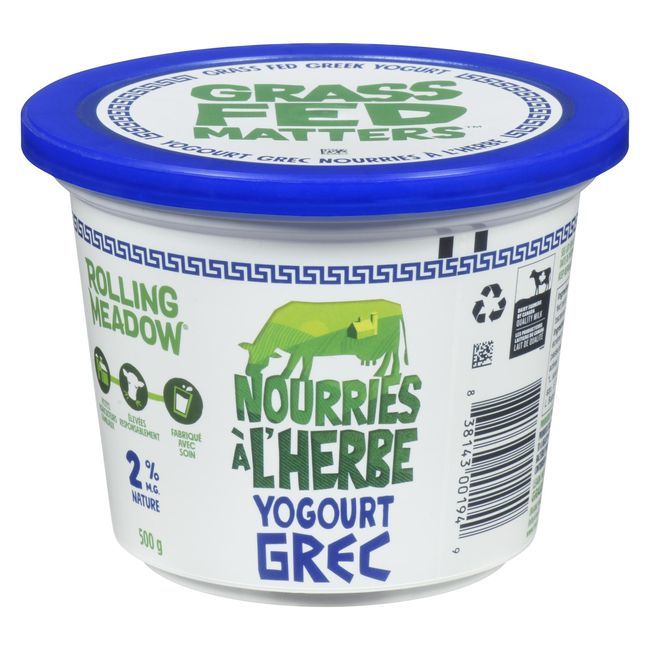 Rolling Meadow Yaourt Grec Nature Nourri À L'herbe, 2 % De Matières Grasses, 500 G -- 6 Par Boîte