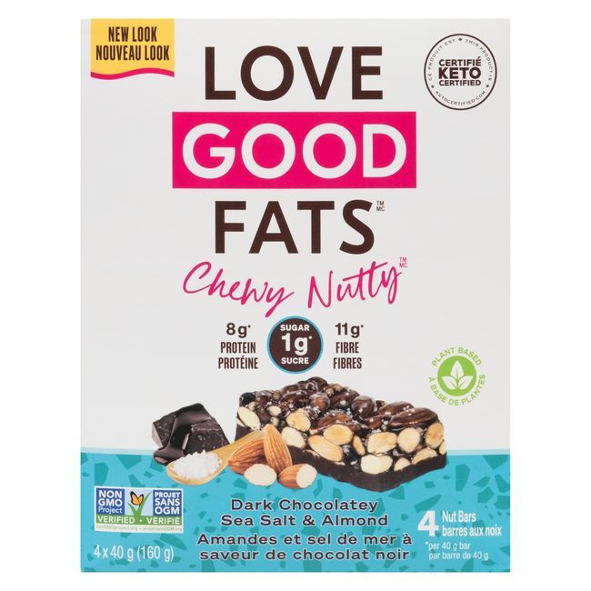 Love Good Fats Barre Moelleuse Au Chocolat Noir, Au Sel De Mer Et Aux Amandes, 40 G, Paquet De 4 -- 48 Par Boîte