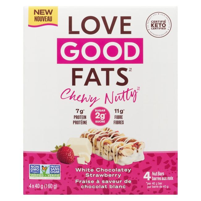 Love Good Fats Barre Chocolatée Blanche Et Moelleuse Aux Fraises Et Aux Noix, 40 G -- 48 Par Boîte