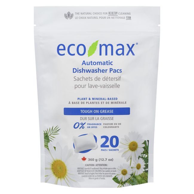 Eco-max Hypoallergenic Automatic Dishwasher Pacs, 20 Count -- 8 Per Case