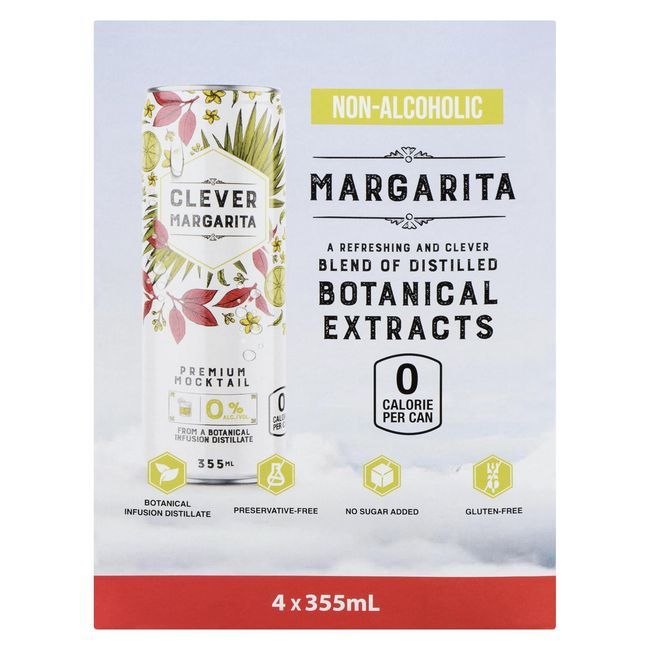 Clever Zero Sugar Non-alcoholic Margarita Mocktails, 355 Ml -- 24 Per Case