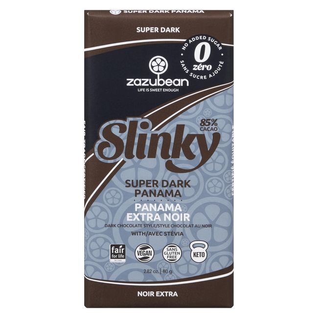 Zazubean Slinky 85 Percent Cacao Super Dark Panama Chocolate Bar, 80 G -- 12 Per Case
