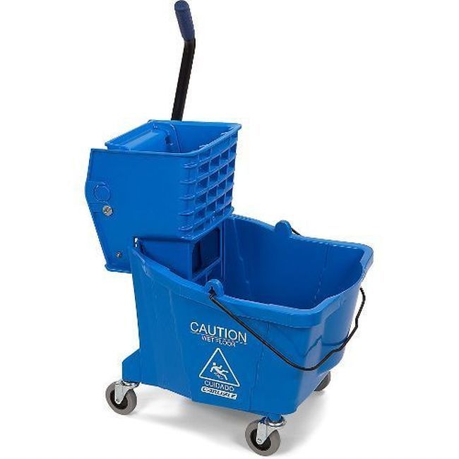 Carlisle 3690414 Polypropylene Blue Commercial Mop Bucket With Side-press Wringer Combo, 35 Qt Capacity