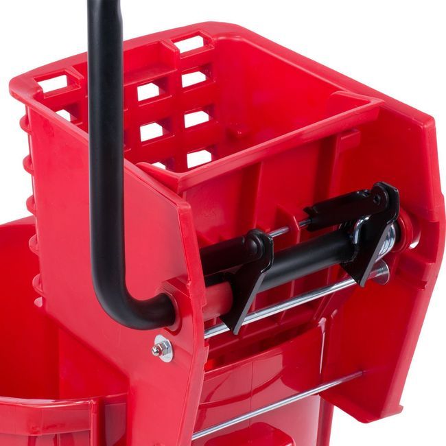Carlisle 3690805 Polypropylene Red Commercial Mop Bucket With Side-press Wringer Combo, 26 Qt Capacity
