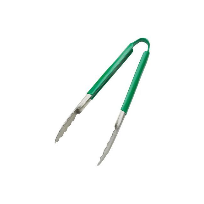 Browne Stainless Steel Pvc Coating One-piece Green Coloured Handle Tongs, 9 In