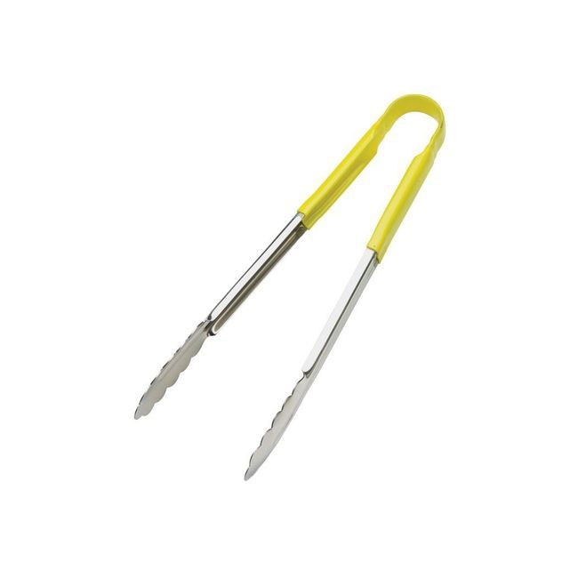 Browne Stainless Steel Pvc Coating One-piece Yellow Coloured Handle Tongs, 9 In