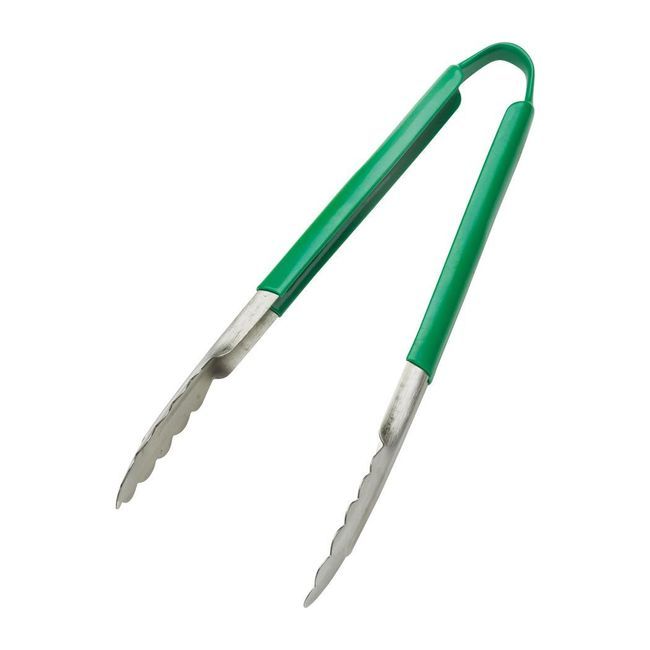 Browne Stainless Steel Pvc Coating One-piece Green Coloured Handle Tongs, 16 In