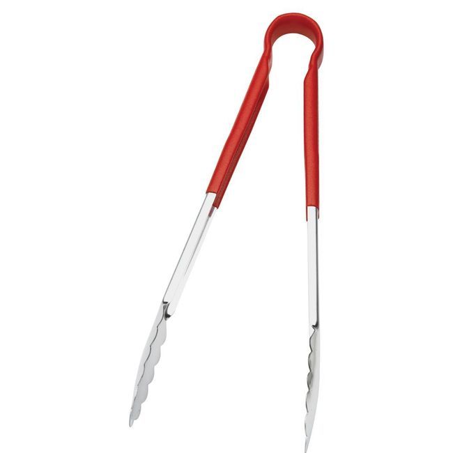 Browne Stainless Steel Pvc Coating One-piece Red Coloured Handle Tongs, 16 In