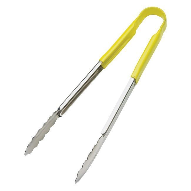 Browne Stainless Steel Pvc Coating One-piece Yellow Coloured Handle Tongs, 16 In