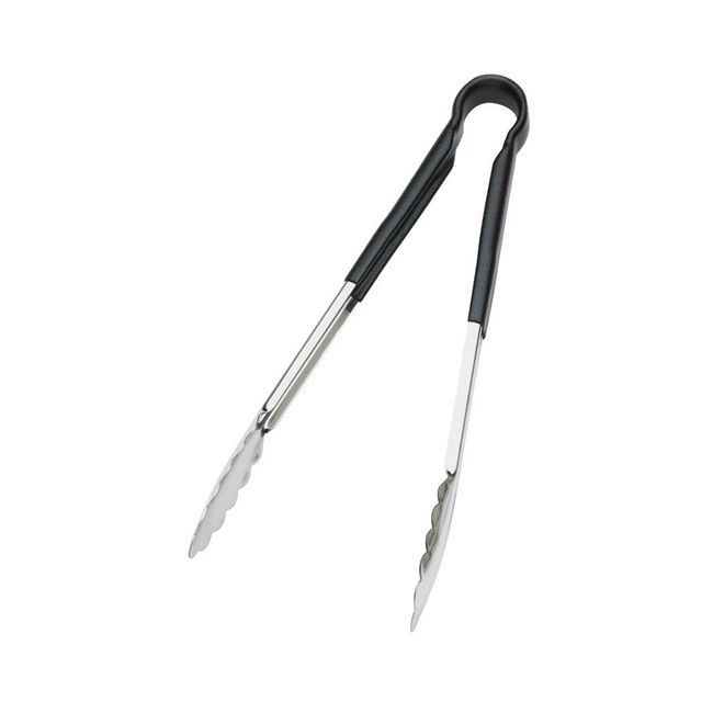 Browne Stainless Steel Pvc Coating One-piece Black Coloured Handle Tongs, 12 In