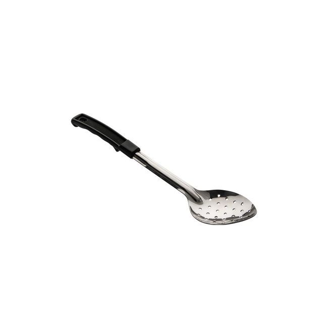 Browne Conventional Stainless Steel Perforated Serving Spoon With Black Plastic Handle, 11 In