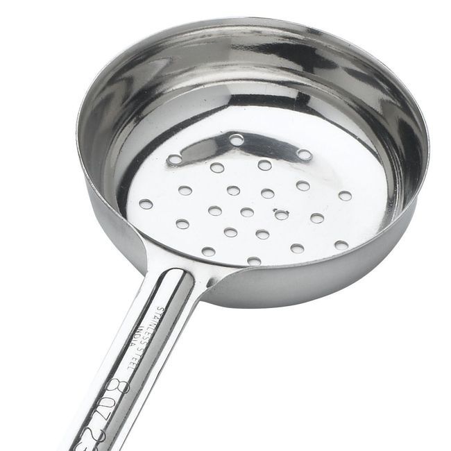 Browne Stainless Steel One-piece Perforated Portioner With Black Handle, 8 Oz Capacity