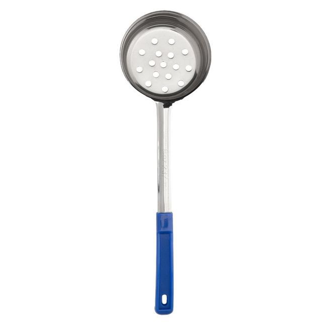 Browne Stainless Steel One-piece Perforated Portioner With Blue Handle, 8 Oz Capacity