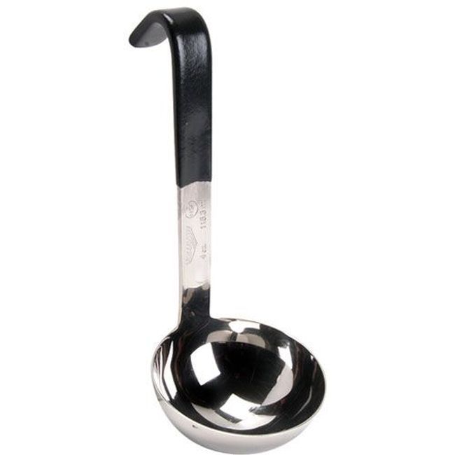 Vollrath 4970420 Heavy Duty Stainless Steel Antimicrobial One Piece Ladle With Black Short Kool-touch Handle, 4 Oz Capacity