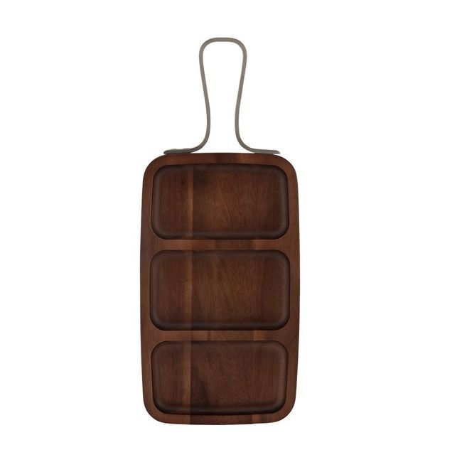 Browne Acacia Wood Rectangle 3 Sections Serving Board, 12 X 7 In