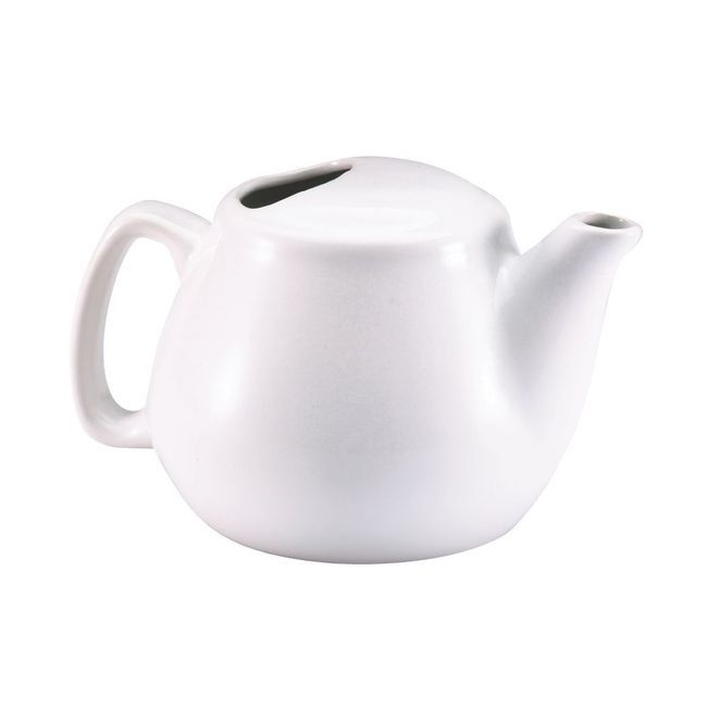 Browne Porcelain White Teapot With Strainer, 16 Oz Capacity