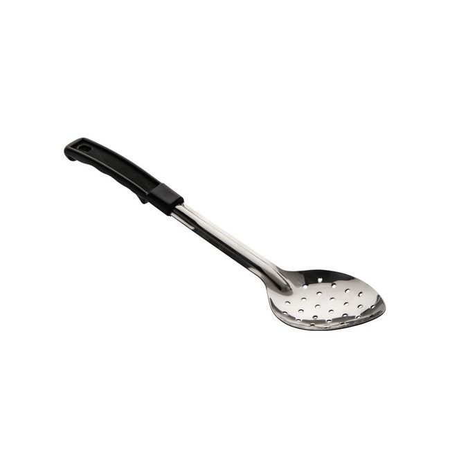 Browne Conventional Stainless Steel Perforated Serving Spoon With Black Plastic Handle, 13 In