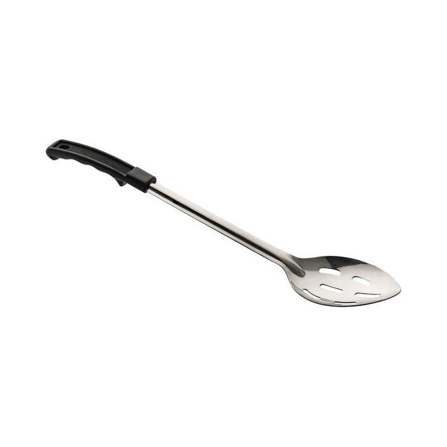 Browne Conventional Stainless Steel Slotted Serving Spoon With Black Plastic Handle, 13 In