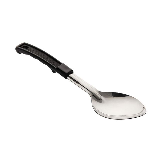 Browne Conventional Stainless Steel Solid Serving Spoon With Black Plastic Handle, 15 In