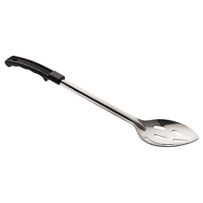 Browne Conventional Stainless Steel Slotted Serving Spoon With Black Plastic Handle, 15 In