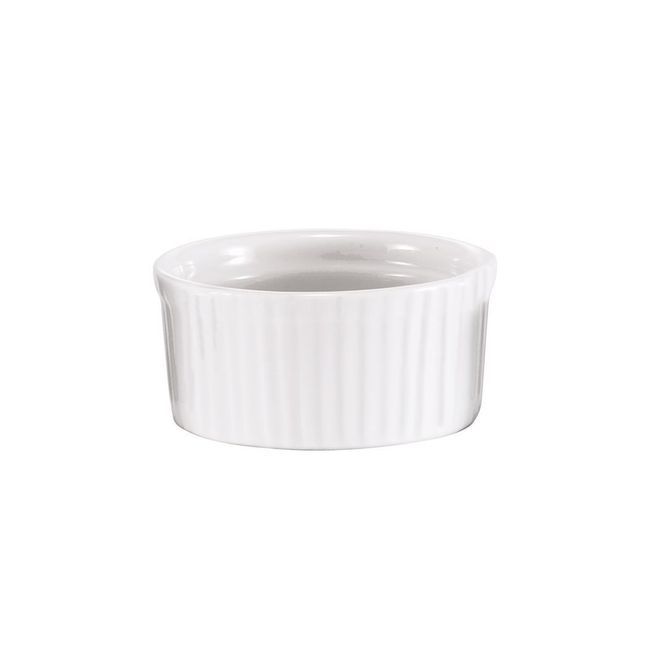 Browne Porcelain White Ribbed Rim And Sided Ramekin, 3 Oz Capacity