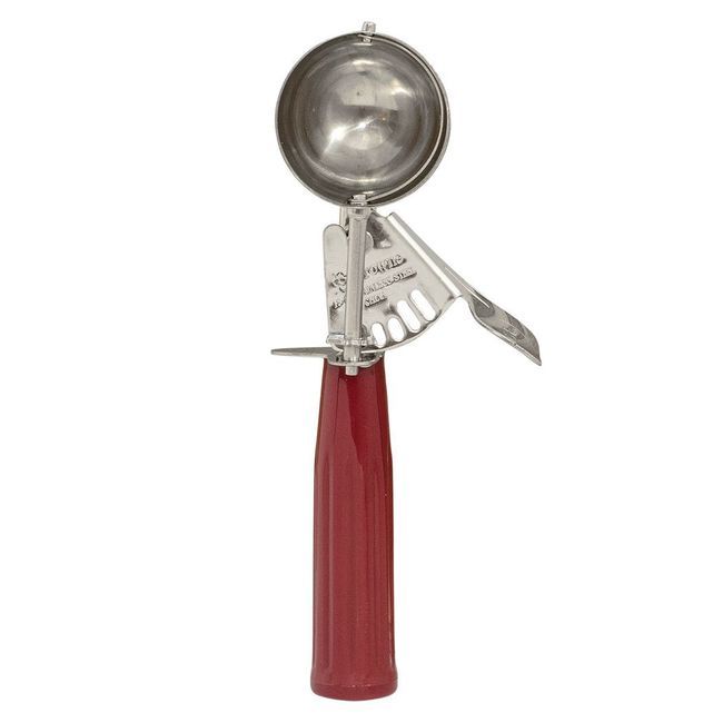 Browne Stainless Steel Size 24 Standard Disher With Red Handle, 1.35 Oz Capacity