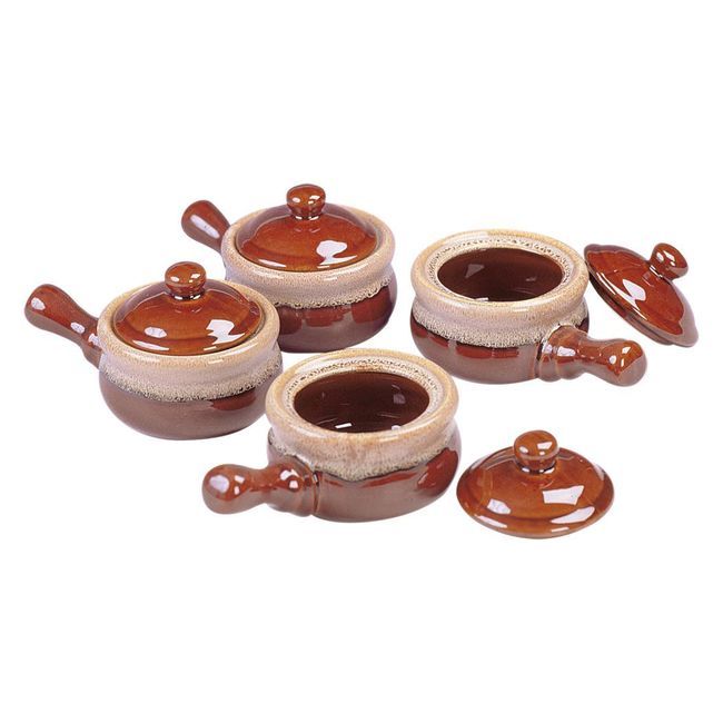 Browne Ceramic Two Tone Brown Onion Soup Bowl With Lid, Set Of 4