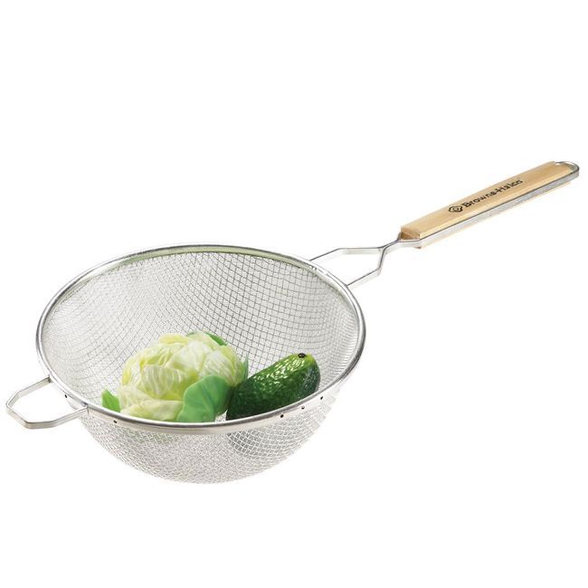 Browne Tinned Steel Medium Double Mesh Strainer, 10.8 In Bowl