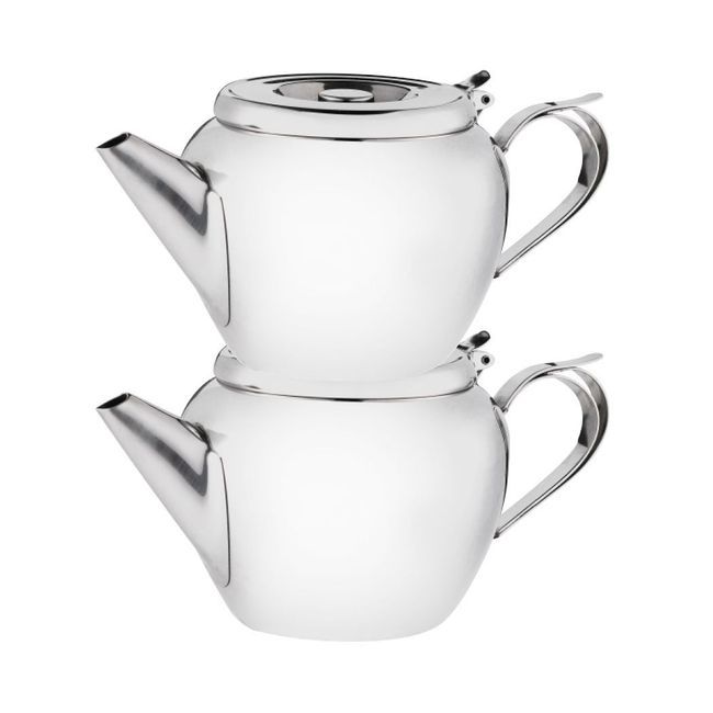 Browne 18/8 Stainless Steel Apple Shape Stackable Teapot With Strainer, 20 Oz Capacity