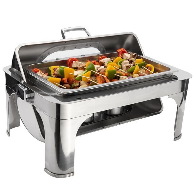Browne Harmony Rectangle Chafer With Nautilus Window Cover, 9 Qt Capacity