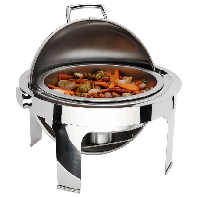Browne Harmony Stainless Steel Round Chafer With Roll Top Cover, 7 Qt Capacity