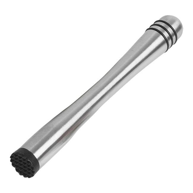 Browne Stainless Steel Muddler With Black Rings And Base, 8.5 X 1 In