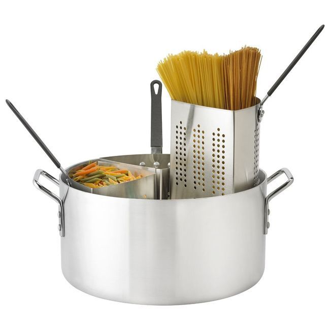 Browne Thermalloy Standard Weight Aluminum Pasta Cooker With 4 Insets, 20 Qt Capacity
