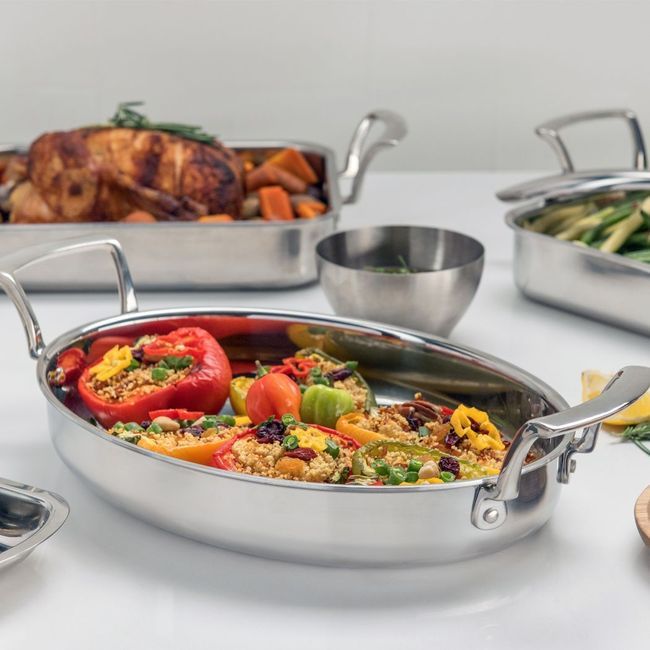 Browne Thermalloy Stainless Steel Tri-ply Oval Roast Pan, 2.6 Qt Capacity