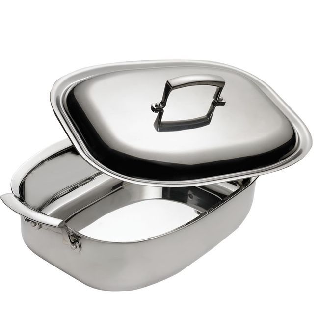 Browne Thermalloy Stainless Steel Tri-ply Deep Rectangular Roast Pan, 7 Qt Capacity