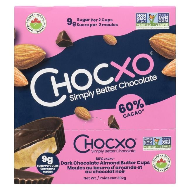 Chocxo Tasses De Chocolat Noir Biologique À 60 % De Cacao Et Beurre D'amande, 28 G -- 14 Par Boîte