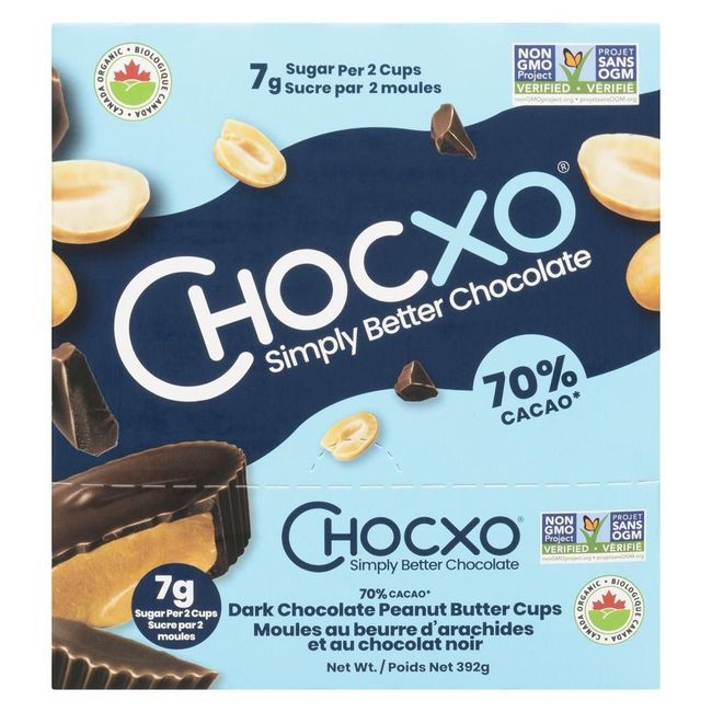 Chocxo Tasses De Chocolat Noir Biologique À 70 % De Cacao Et Au Beurre De Cacahuète, 28 G -- 14 Par Boîte