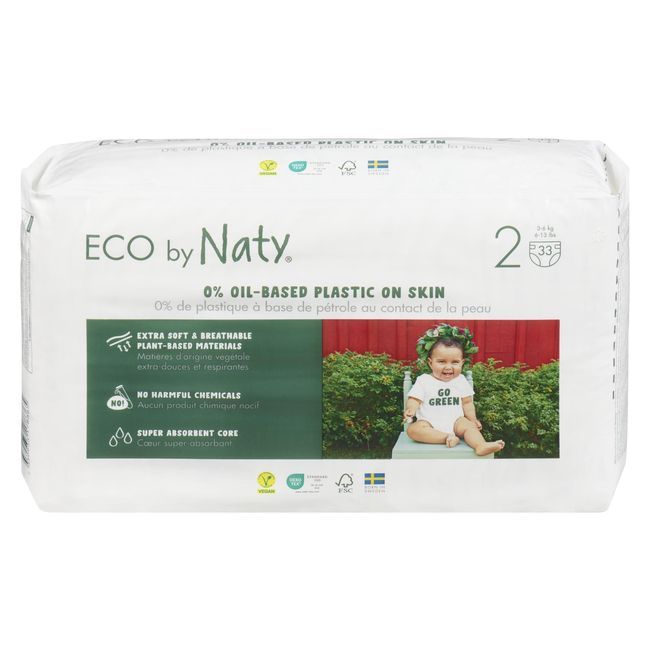 Eco By Naty Size 2 Baby Diapers For 6 To 13 Pound Babies, 33 Count -- 4 Per Case