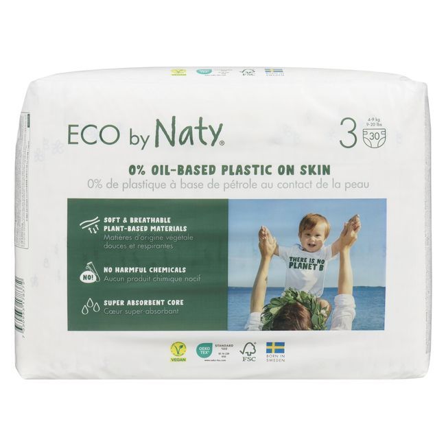 Eco By Naty Size 3 Baby Diapers For 9 To 20 Pound Babies, 30 Count -- 6 Per Case