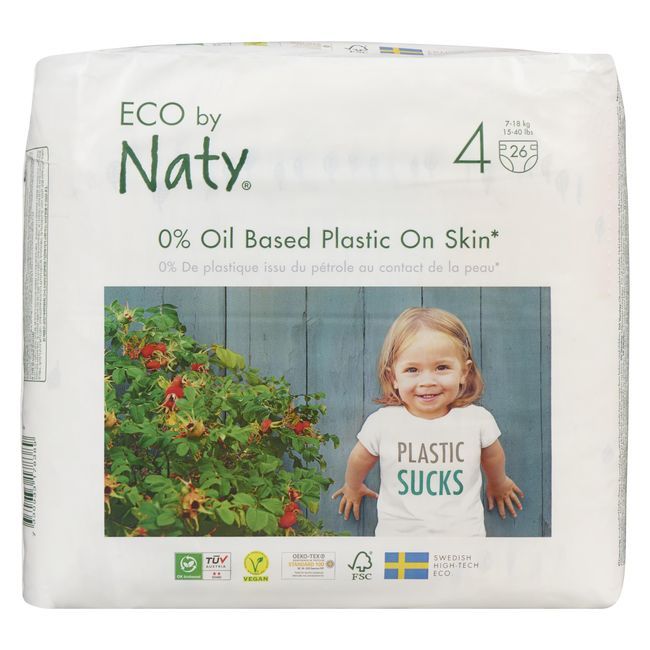 Eco By Naty Size 4 Baby Diapers For 15 To 40 Pound Babies, 26 Count -- 6 Per Case