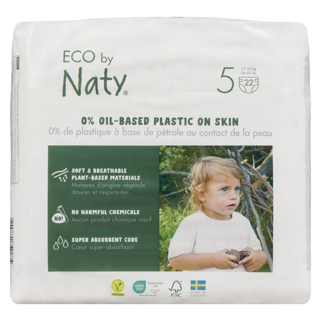 Eco By Naty Size 5 Baby Diapers For 24 To 55 Pound Babies, 22 Count -- 6 Per Case