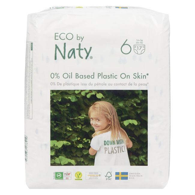 Eco By Naty Size 6 Baby Diapers For 35 Pound Babies, 17 Count -- 6 Per Case