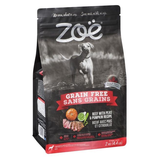 Zoe Nourriture Pour Chiens Sans Céréales, Recette De Bœuf, Pois Et Citrouille, 2 Kg -- 3 Par Boîte